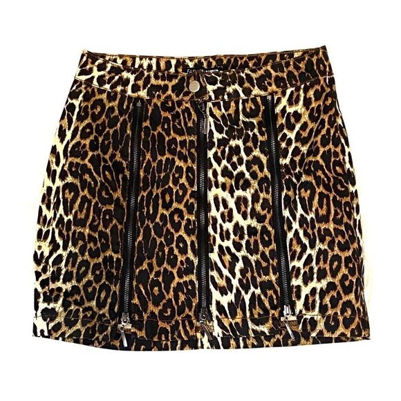 Brown Leopard Mini Skirt Exposed 3 Zipper NWT - Picture 4 of 6